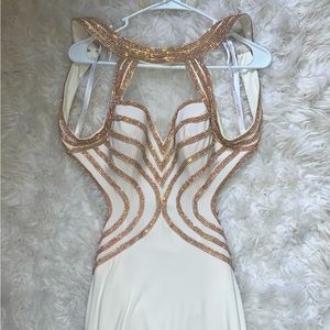 White and Rose Studded Prom/Formal Event Dress.*Backless and Floor Length*